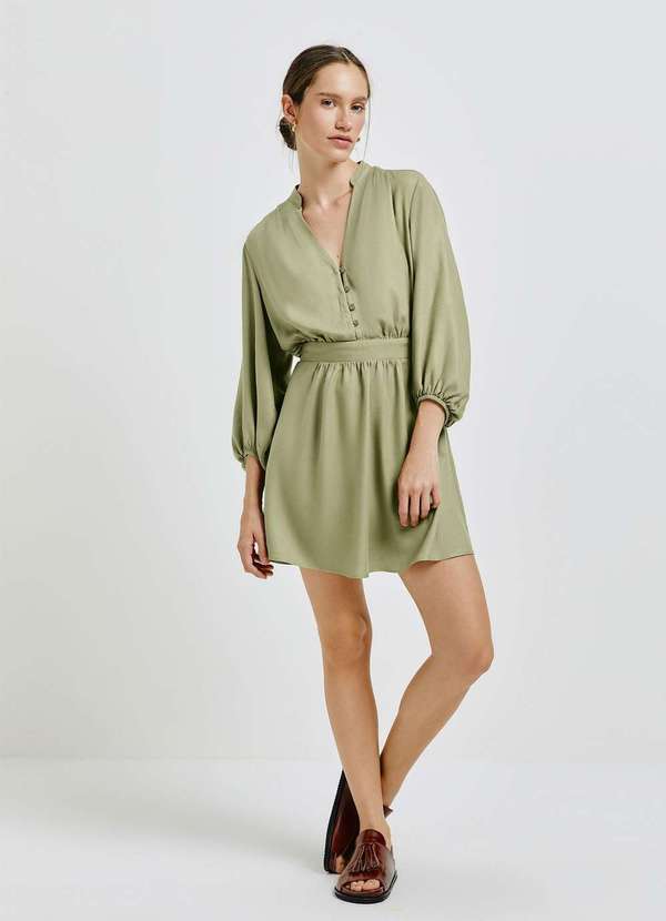 Hering - Vestido Curto Evase com Manga 7/8 Verde