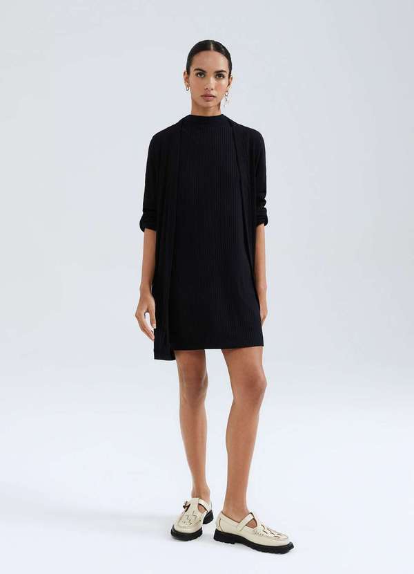 Hering - Vestido Curto Gola Alta em Ribana Preto 2