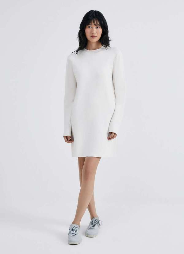Hering - Vestido Curto Manga Longa em Trico Branco