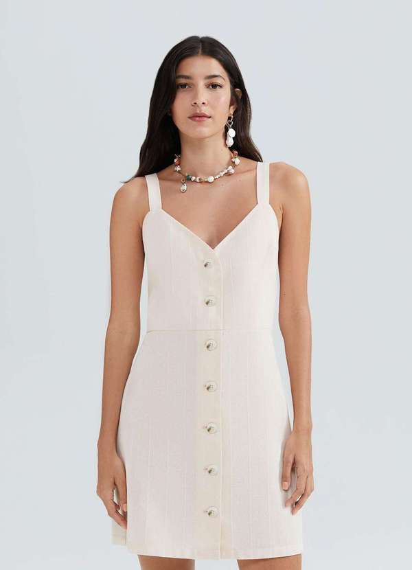 Hering - Vestido Curto Risca de Giz com Linho Nude 2