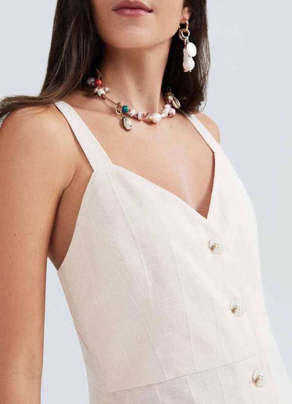 Hering - Vestido Curto Risca de Giz com Linho Nude 4