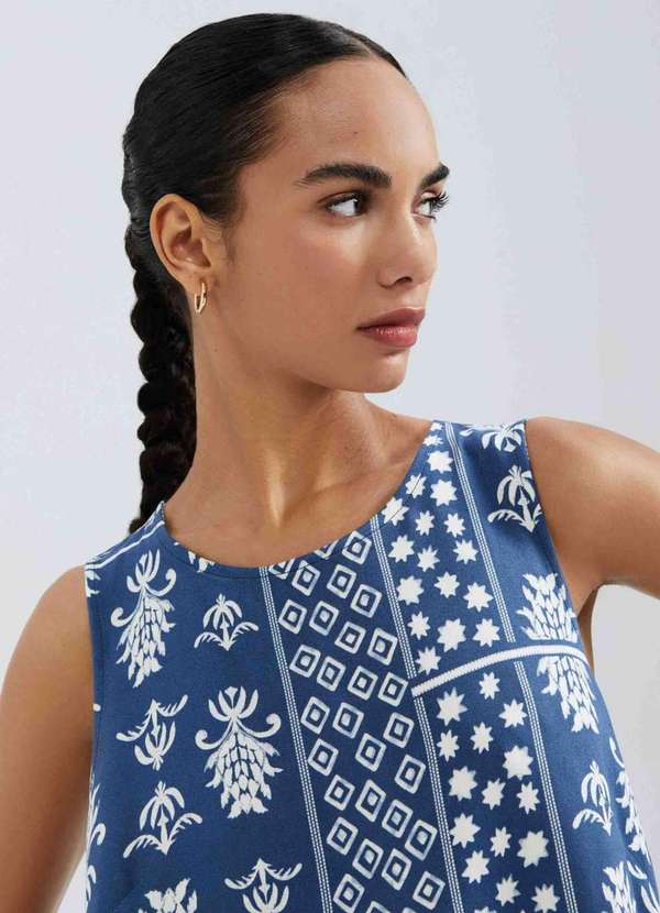 Hering - Vestido Curto Trapezio Estampado Azul 2