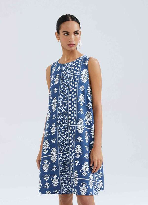 Hering - Vestido Curto Trapezio Estampado Azul 3