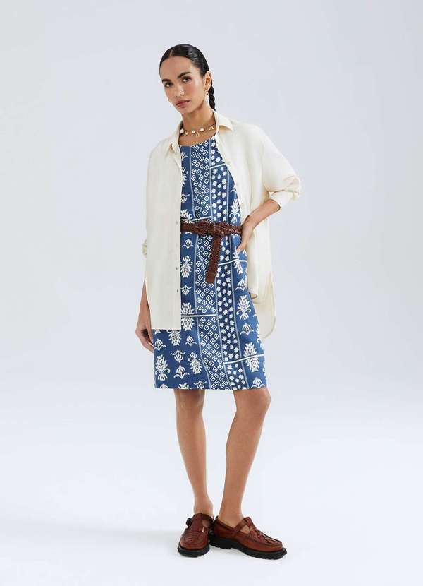 Hering - Vestido Curto Trapezio Estampado Azul 5