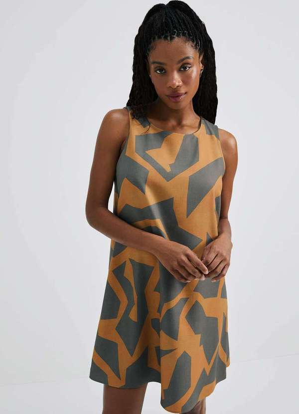 Hering - Vestido Curto Trapezio Estampado Marrom