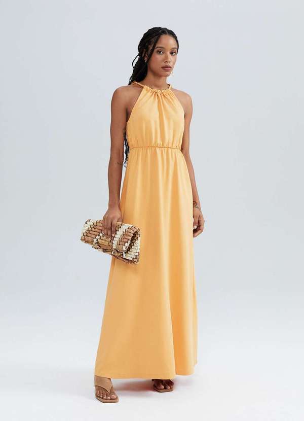 Hering - Vestido Longo Decote Halterneck Laranja