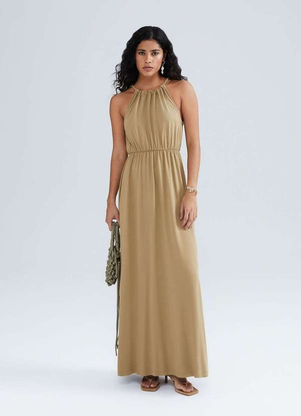 Hering - Vestido Longo Decote Halterneck Marrom