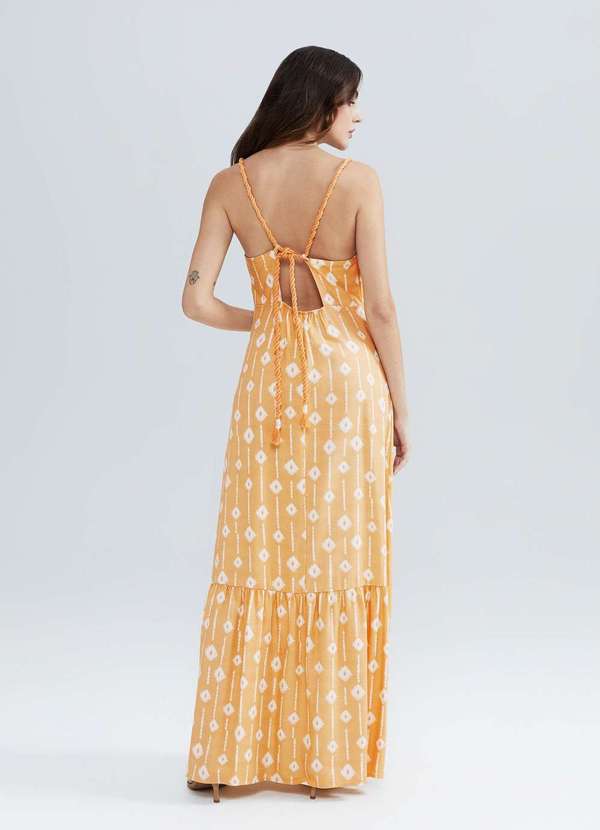 Hering - Vestido Longo Estampado com Franzidos Amarelo 2