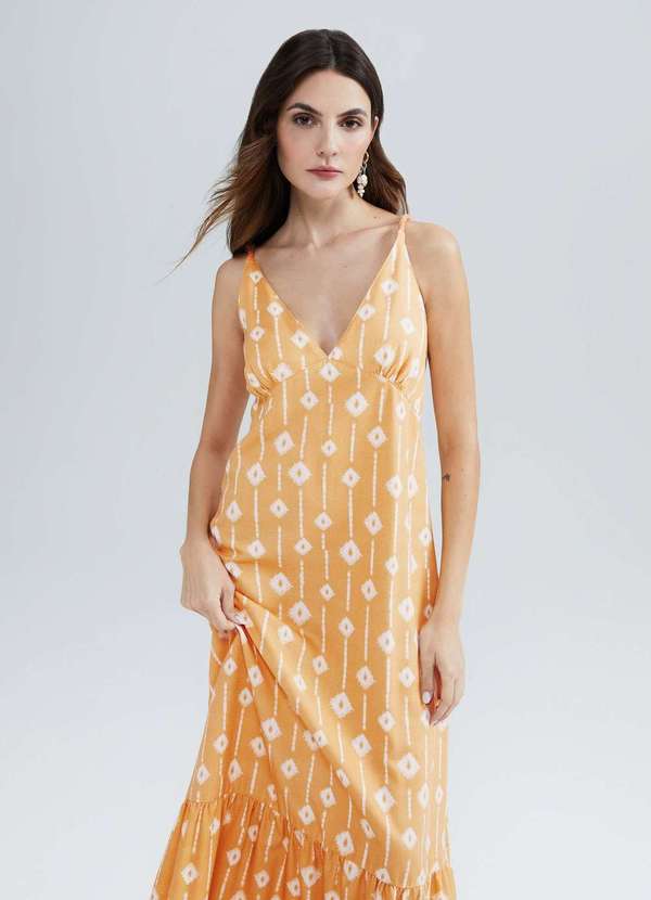 Hering - Vestido Longo Estampado com Franzidos Amarelo 5