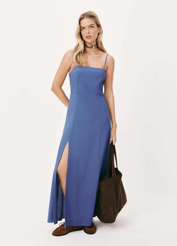 Hering - Vestido Longo Evase Alcas Finas Azul 4