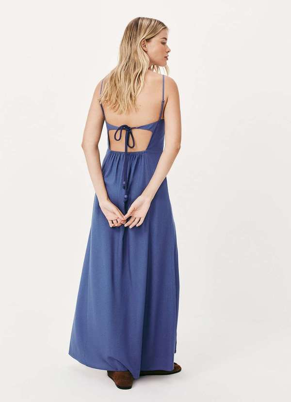 Hering - Vestido Longo Evase Alcas Finas Azul 2