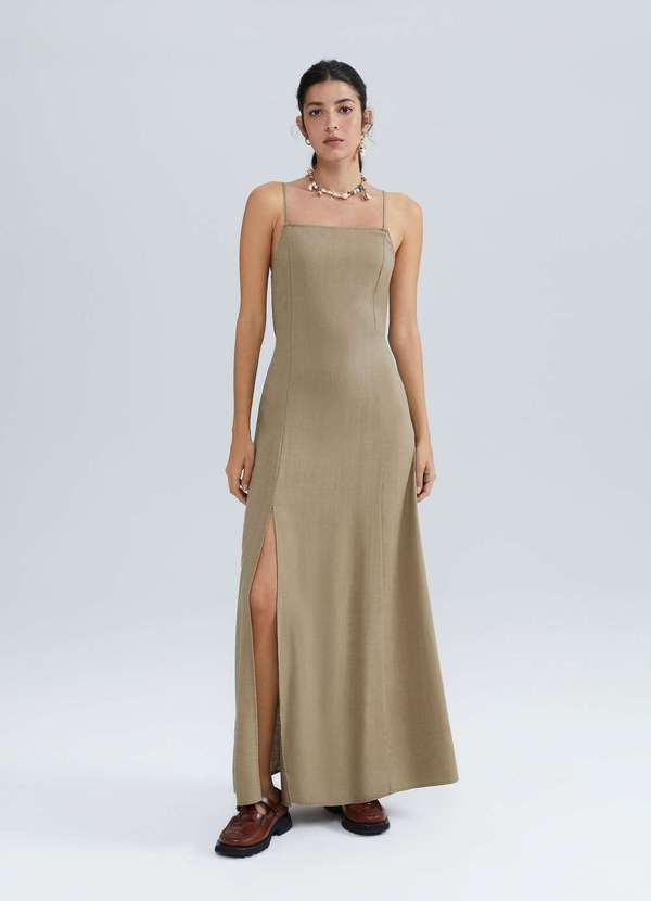 Hering - Vestido Longo Evase com Fenda Eco Laranja