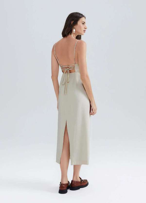 Hering - Vestido Midi Alcas Finas em Peach Touch Bege 3