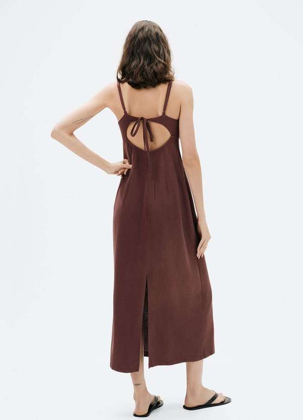 Hering - Vestido Midi Alcas Finas em Viscolinho Marrom 3