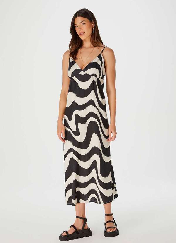 Hering - Vestido Midi Alcas Finas Estampado Preto