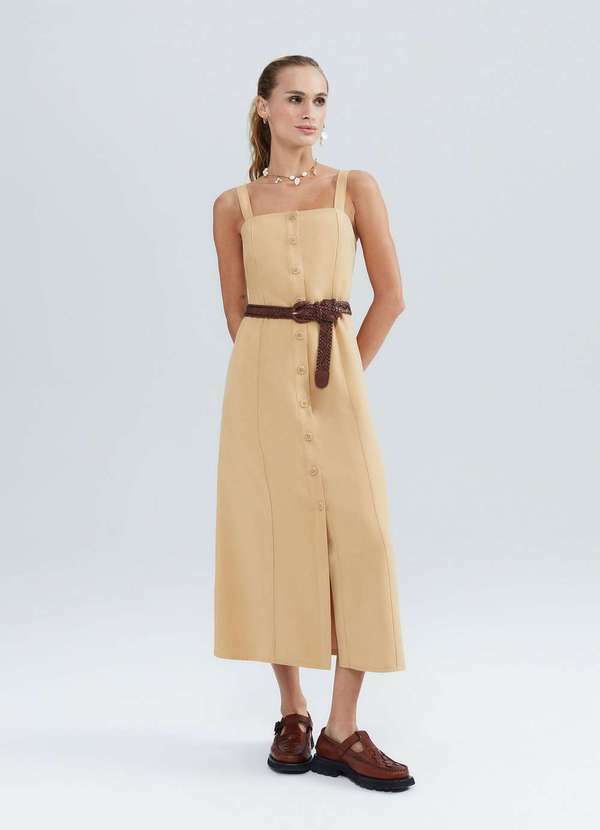 Hering - Vestido Midi com Botoes em Peach Touch Bege