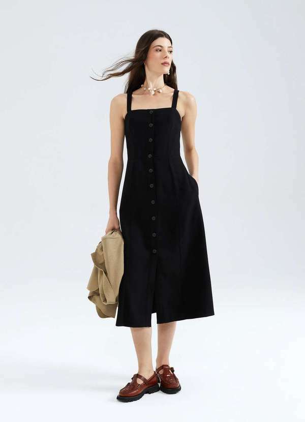 Hering - Vestido Midi com Botoes em Peach Touch Preto