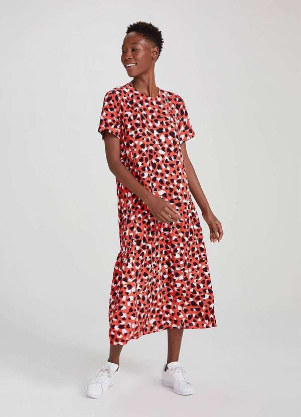 Hering - Vestido Midi com Estampa Coracoes Mae e Filha Vermelho