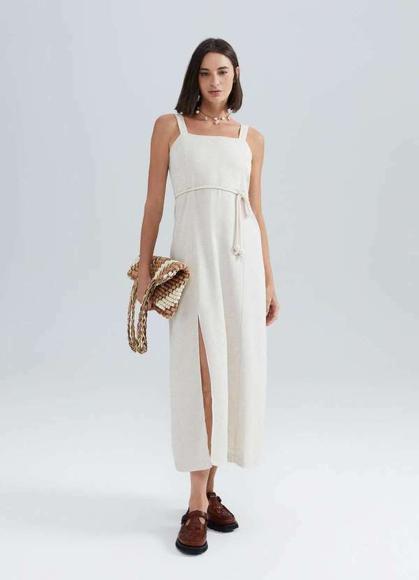Hering - Vestido Midi com Fenda em Viscolinho Branco