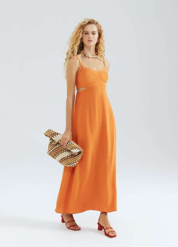 Hering - Vestido Midi Cut Out Laranja