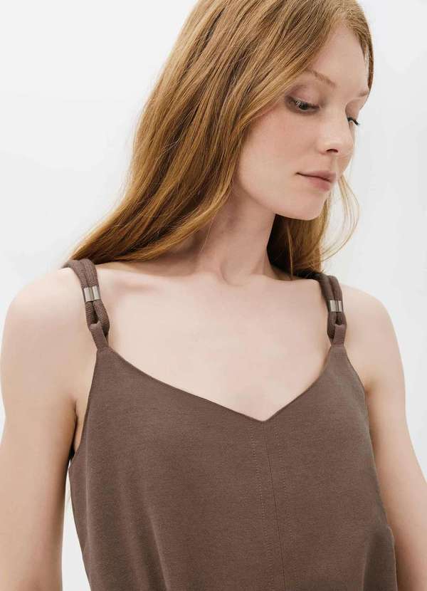 Hering - Vestido Midi Decote V com Cinto Marrom 2