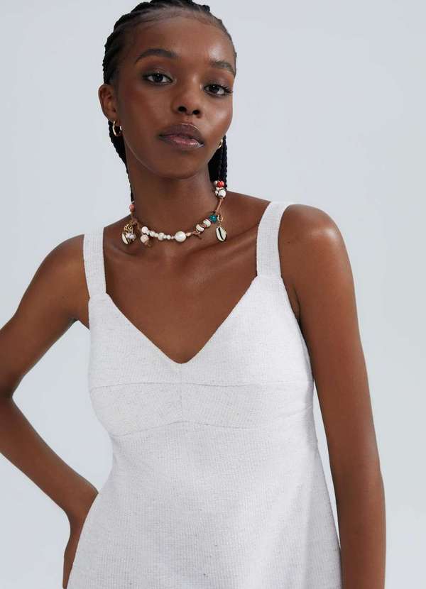 Hering - Vestido Midi Decote V Texturizado Eco Branco 2