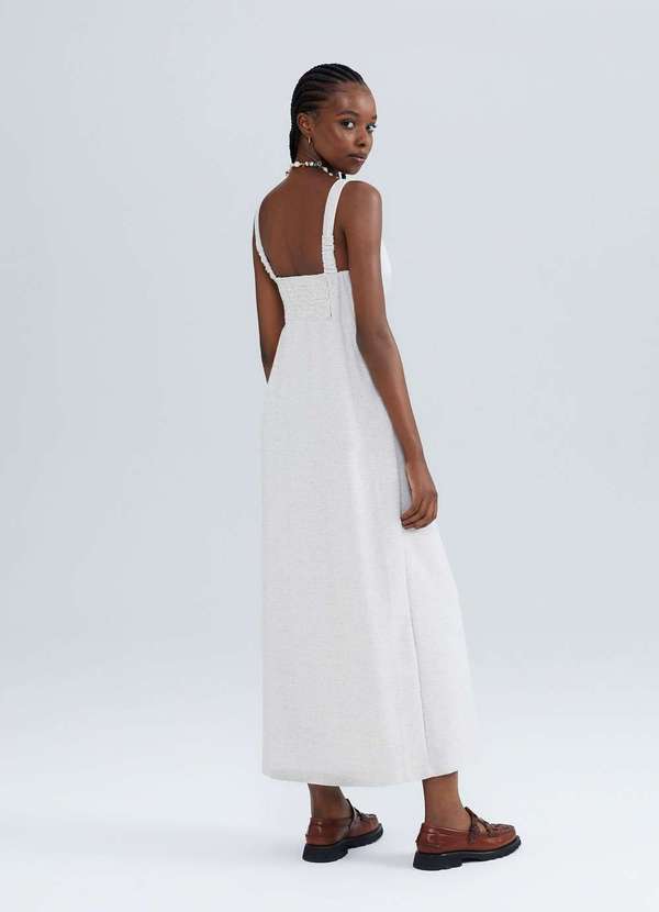 Hering - Vestido Midi Decote V Texturizado Eco Branco 3