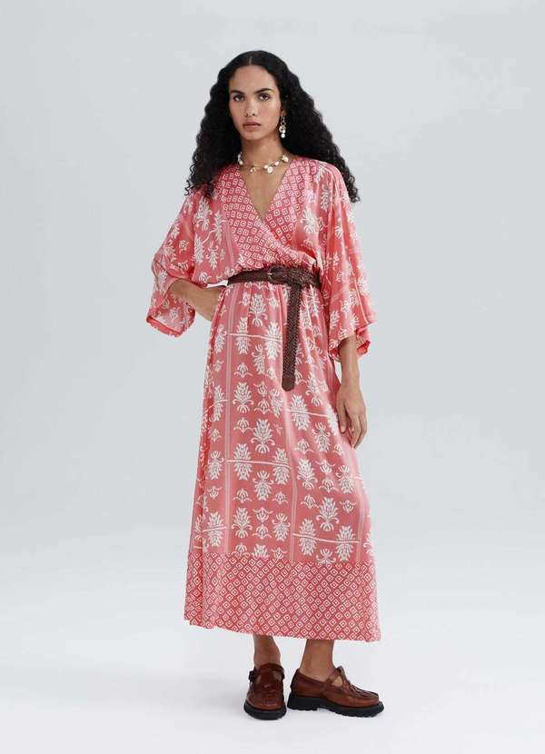 Hering - Vestido Midi Estampado em Viscolinho Vermelho