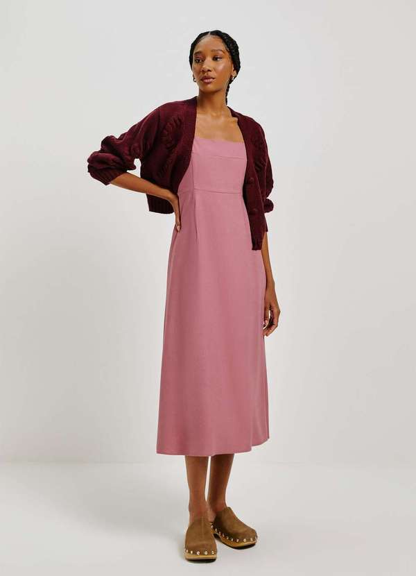 Hering - Vestido Midi Evase Alcas Medias Rustico Rosa