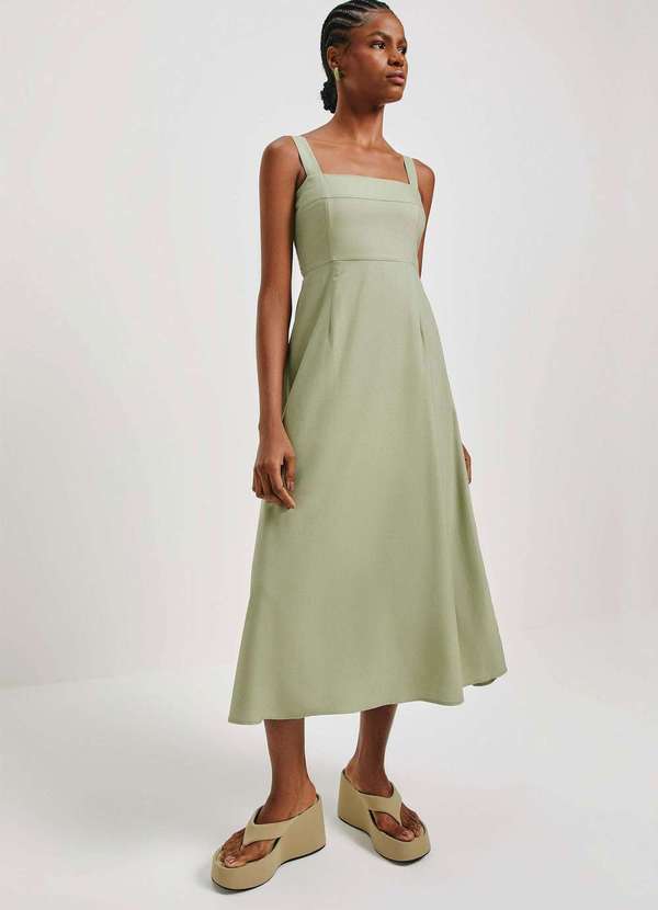Hering - Vestido Midi Evase Alcas Medias Rustico Verde