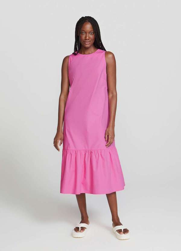 Hering - Vestido Midi Evase com Franzidos Rosa
