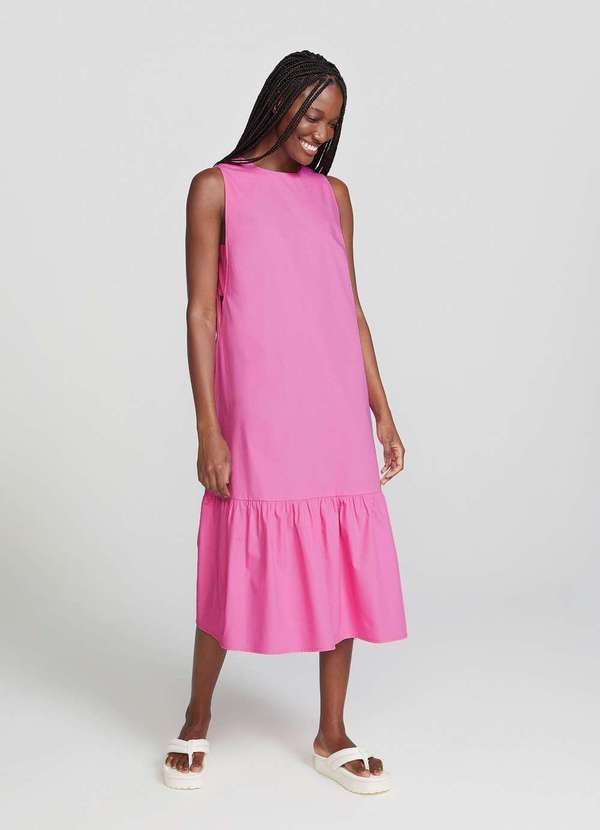 Hering - Vestido Midi Evase com Franzidos Rosa 4