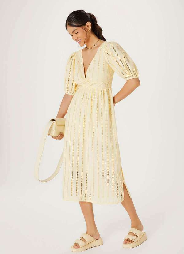 Hering - Vestido Midi Evase em Laise Amarelo