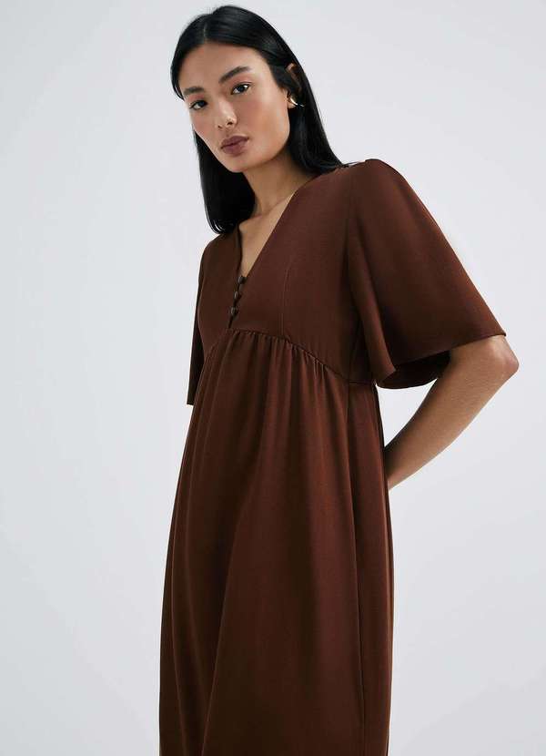 Hering - Vestido Midi Evase em Viscose Creponada Marrom 2