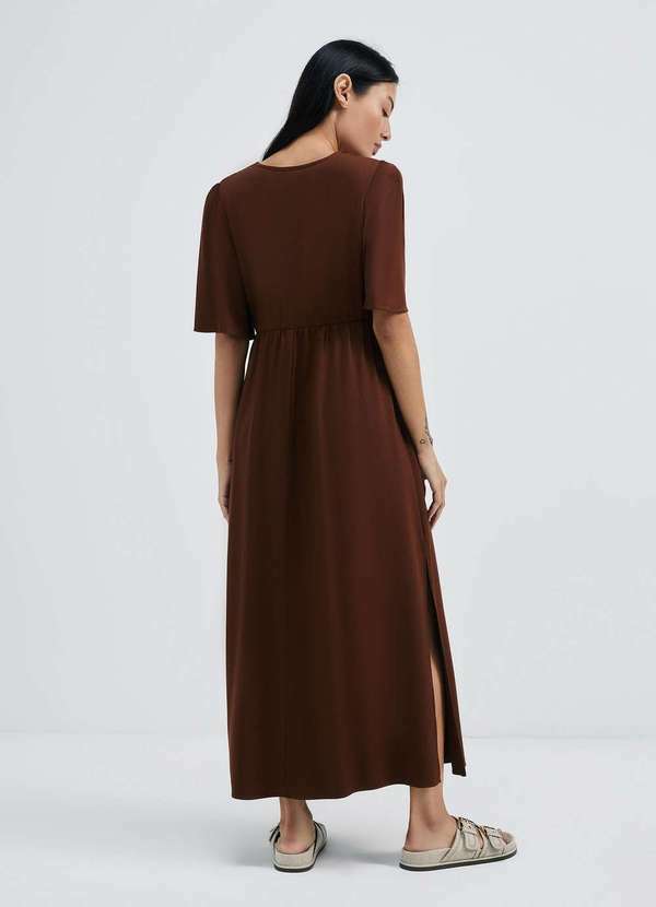 Hering - Vestido Midi Evase em Viscose Creponada Marrom 3