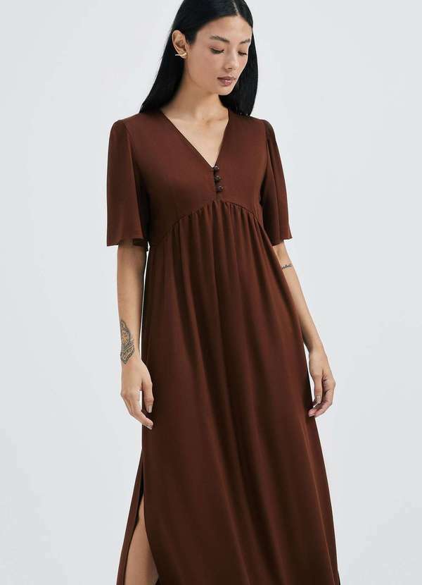 Hering - Vestido Midi Evase em Viscose Creponada Marrom 5