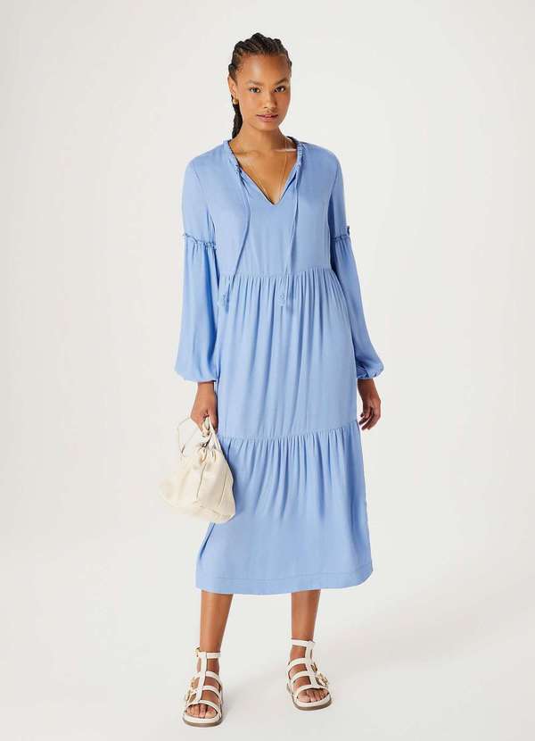 Hering - Vestido Midi Evase Manga Media Azul