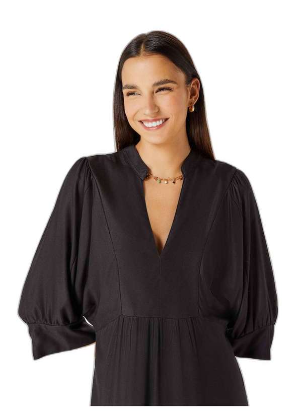 Hering - Vestido Midi Evase Manga Media Preto 2