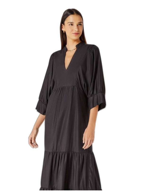 Hering - Vestido Midi Evase Manga Media Preto 4