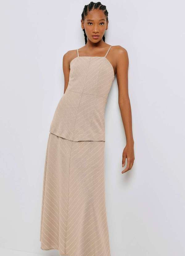 Hering - Vestido Midi Fio Tinto em Tecido Rustico Marrom