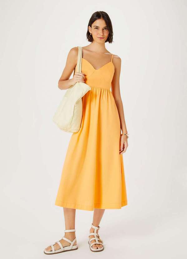 Vestido Midi Gode em Linho Laranja - Hering Oficial