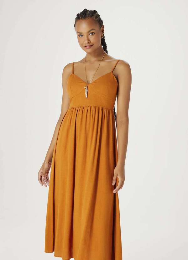 Hering - Vestido Midi Gode em Linho Marrom