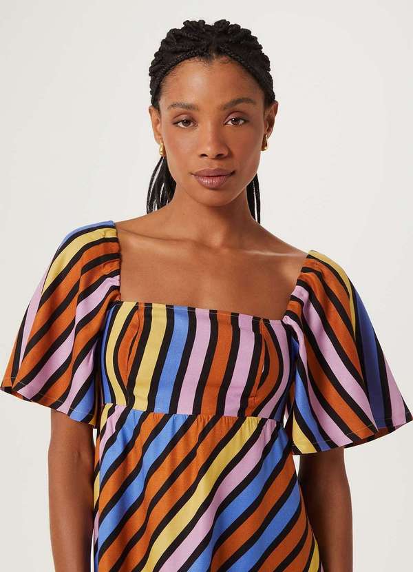 Hering - Vestido Midi Listrado em Viscose Laranja 2