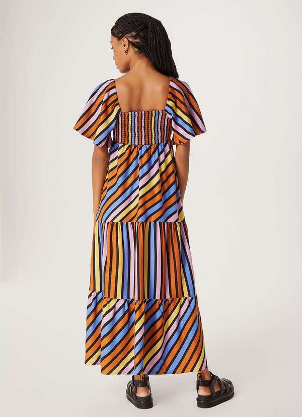 Hering - Vestido Midi Listrado em Viscose Laranja 3
