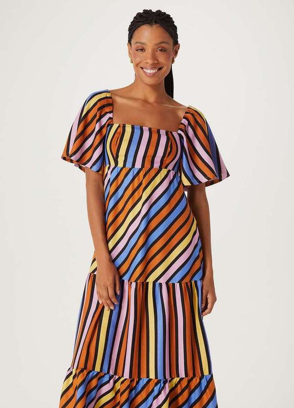 Hering - Vestido Midi Listrado em Viscose Laranja 4