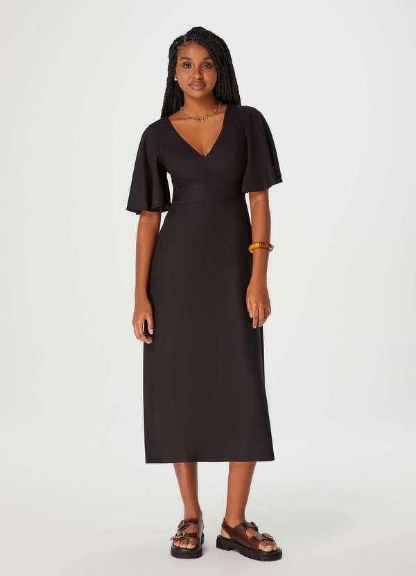 Hering - Vestido Midi Manga Gode Preto