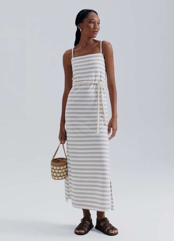 Hering - Vestido Midi Texturizado Eco Branco