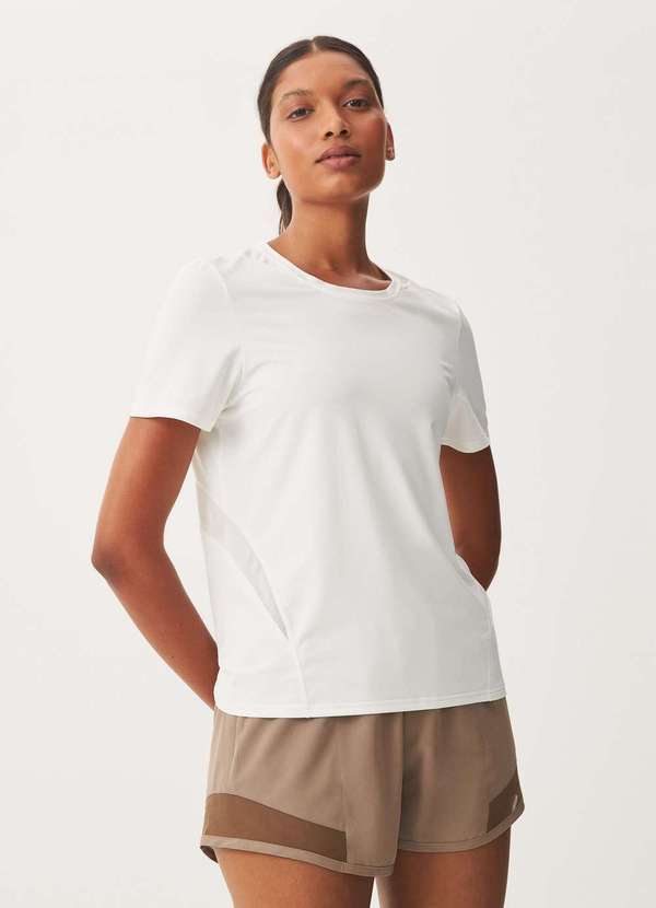 Hering Sports - Camiseta Esportiva Feminina Basica com Tule Branco