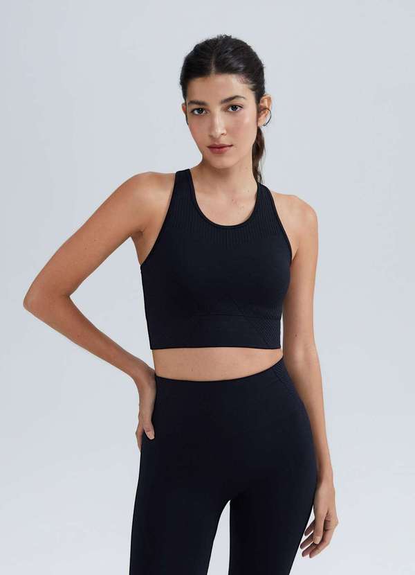 Hering - Top Esportivo Canelado sem Costura Preto