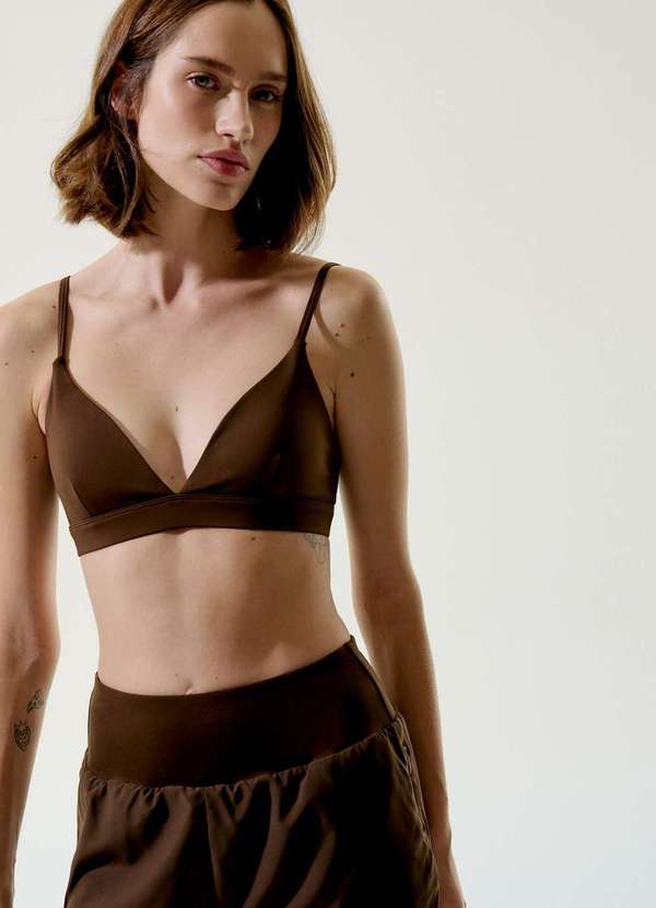 Hering - Top Esportivo Decote V Marrom